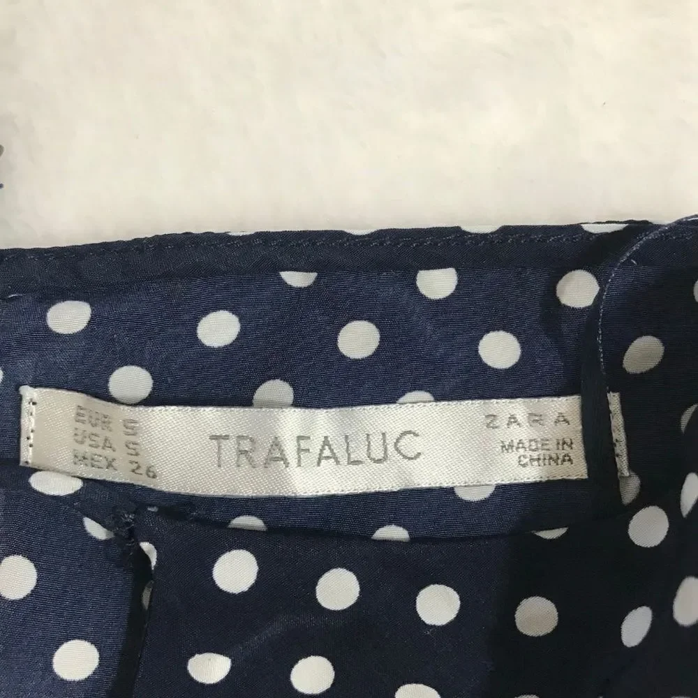 Zara Trafaluc Navy and white‎ polka dot Romper